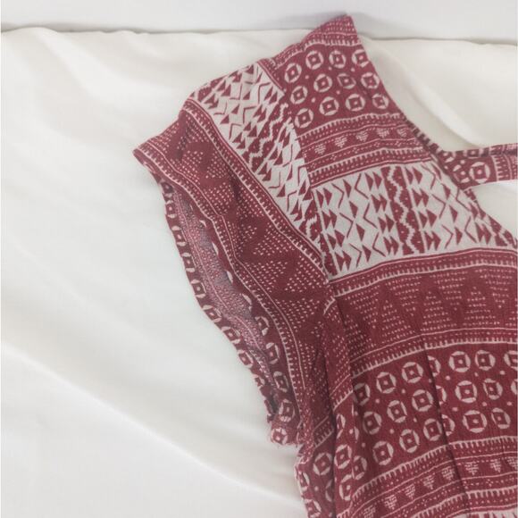 Forever 21 Shirt Womens Small Red Boho Peasant Top Short Sleeve Strappy V‎ Back - Picture 4 of 10